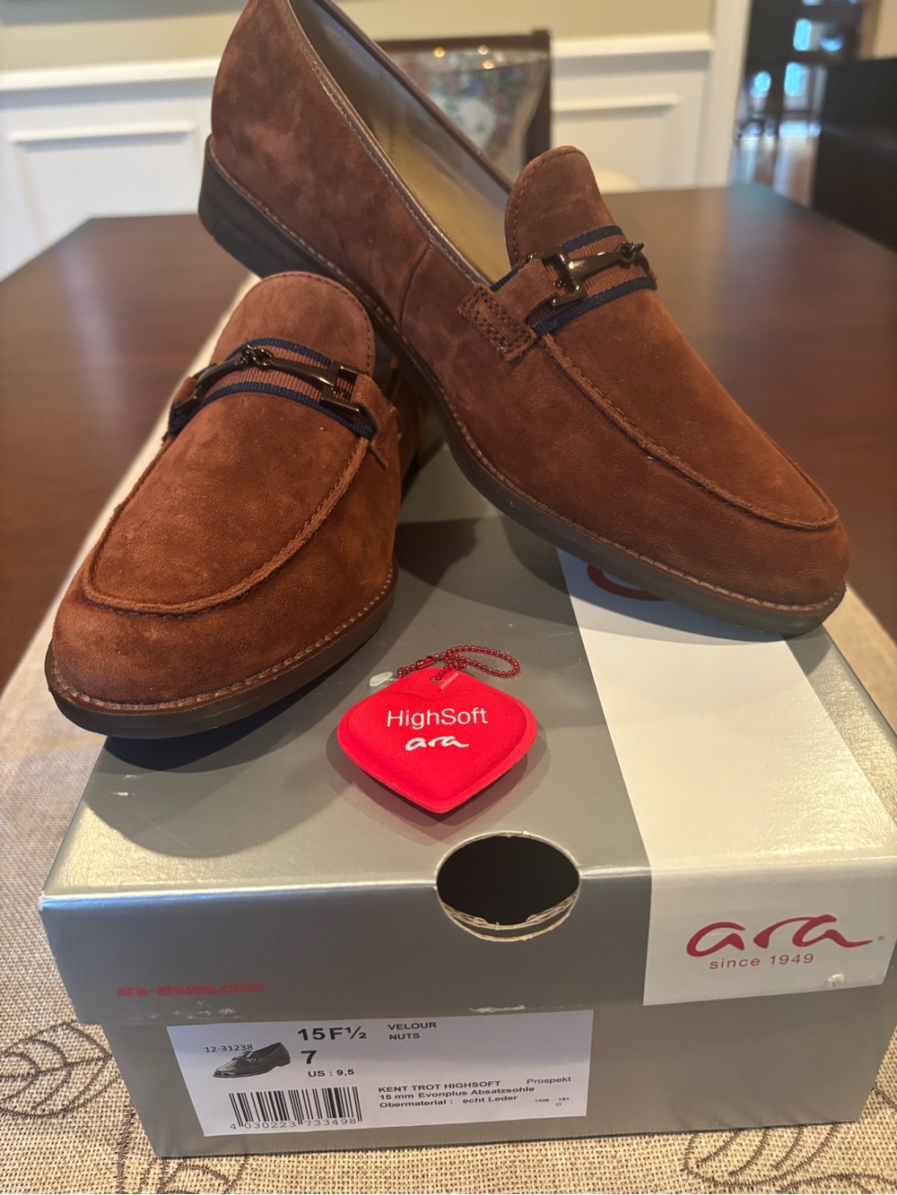 Ara Brown Suede Slip-On Loafers with Metal Bit with box like new